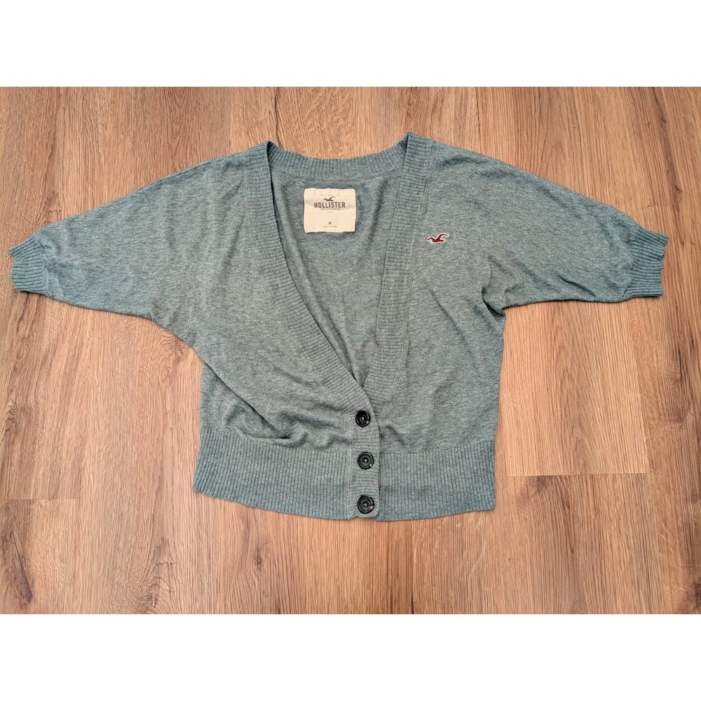 Vintage Y2K Hollister Grey Cropped Cardigan Size M Bella Swan Elena‎ Gilbert